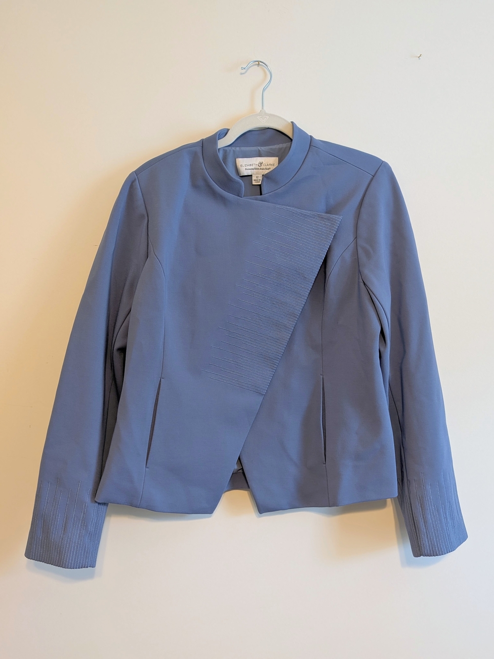 Elizabeth & Clarke Women's Knit Military Jacket Sz 12 Slate Blue Stretch